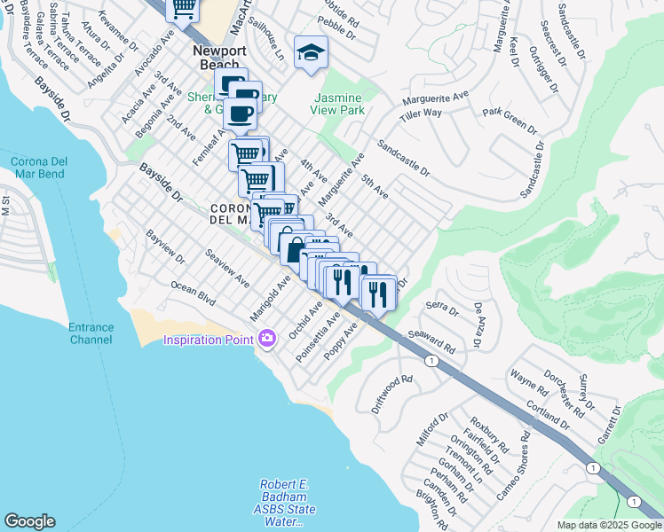 map of restaurants, bars, coffee shops, grocery stores, and more near in 