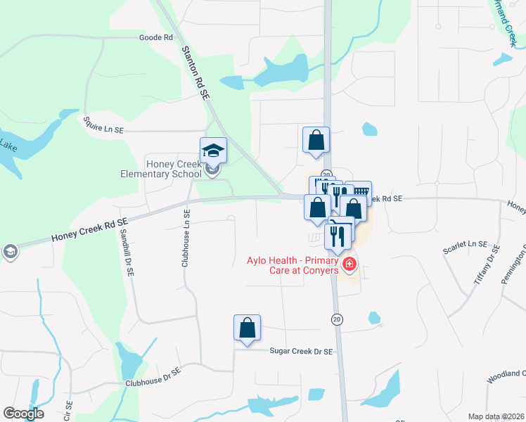 map of restaurants, bars, coffee shops, grocery stores, and more near 3501 Blackberry Lane Southeast in Conyers