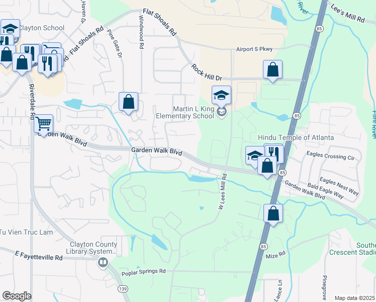 map of restaurants, bars, coffee shops, grocery stores, and more near 789 Garden Walk Boulevard in Atlanta