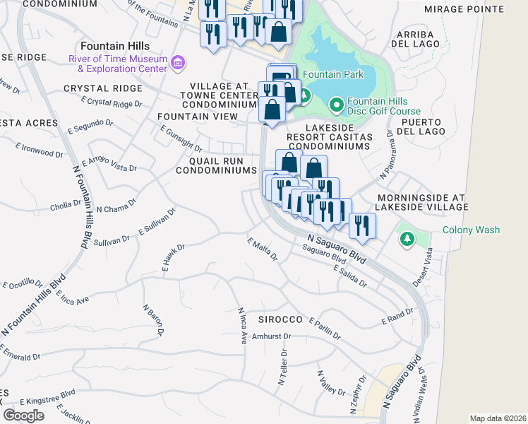 map of restaurants, bars, coffee shops, grocery stores, and more near 12007 North Lamont Drive in Fountain Hills