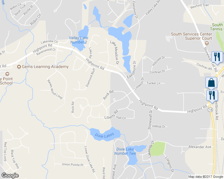 map of restaurants, bars, coffee shops, grocery stores, and more near 5559 Rock Road in Union City