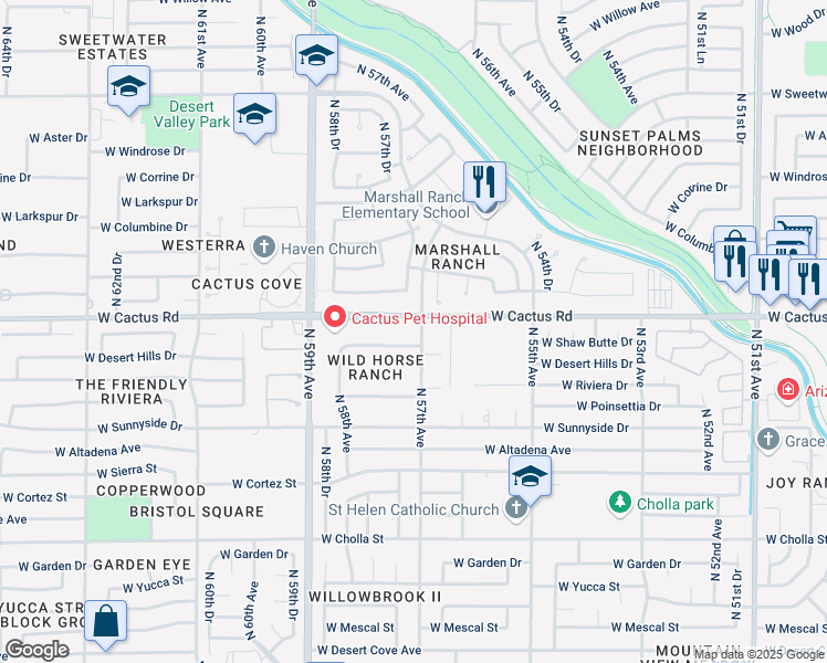 map of restaurants, bars, coffee shops, grocery stores, and more near 5702 West Shaw Butte Drive in Glendale