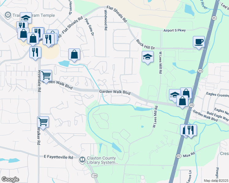 map of restaurants, bars, coffee shops, grocery stores, and more near 852 Garden Walk Boulevard in College Park
