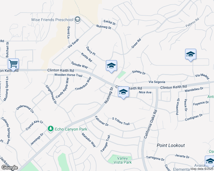 map of restaurants, bars, coffee shops, grocery stores, and more near 23639 Groveland Place in Murrieta