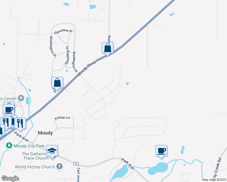 map of restaurants, bars, coffee shops, grocery stores, and more near 4136 Gardenia Lane in Moody