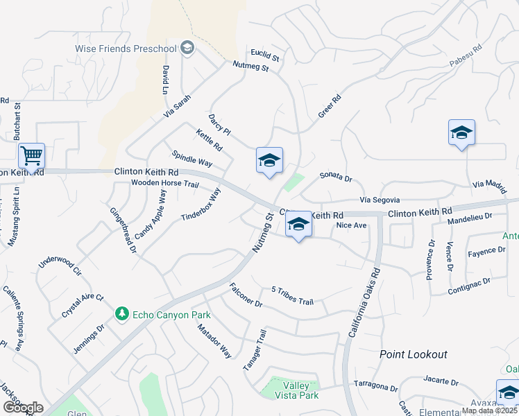 map of restaurants, bars, coffee shops, grocery stores, and more near 23639 Groveland Place in Murrieta