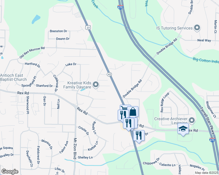 map of restaurants, bars, coffee shops, grocery stores, and more near 2855 Amerson Way in Ellenwood