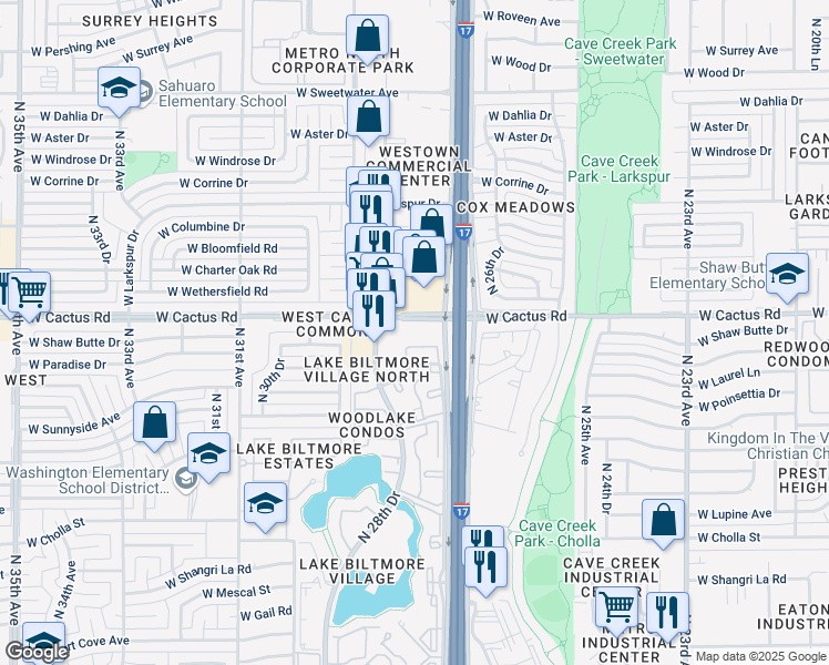 map of restaurants, bars, coffee shops, grocery stores, and more near 12027 North 28th Drive in Phoenix