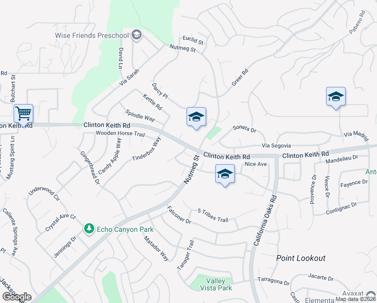 map of restaurants, bars, coffee shops, grocery stores, and more near 23639 Groveland Place in Murrieta