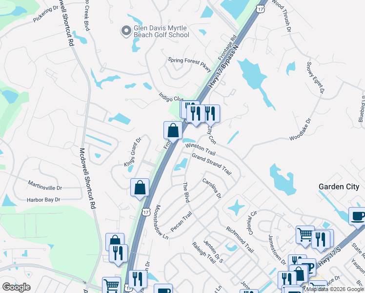 map of restaurants, bars, coffee shops, grocery stores, and more near 972 Winston Trail in Murrells Inlet