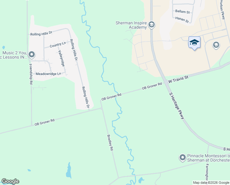 map of restaurants, bars, coffee shops, grocery stores, and more near OB Groner Road in Sherman