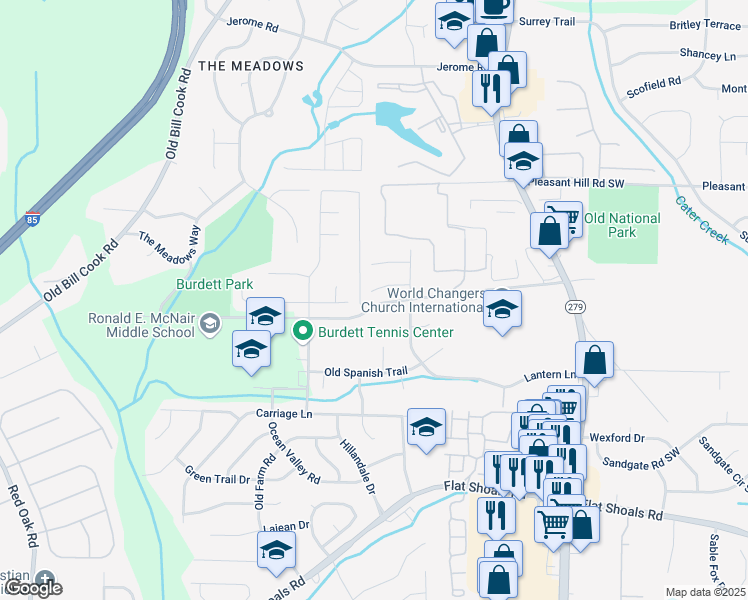 map of restaurants, bars, coffee shops, grocery stores, and more near 2680 Picardy Circle South in College Park