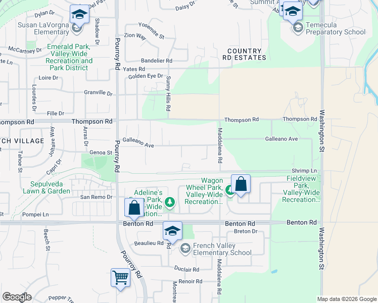 map of restaurants, bars, coffee shops, grocery stores, and more near 32315 Galleano Avenue in Winchester