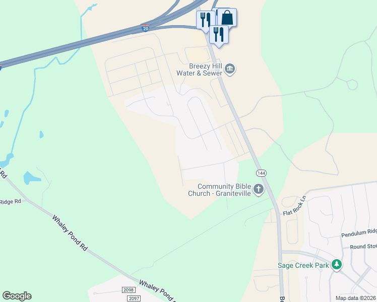 map of restaurants, bars, coffee shops, grocery stores, and more near 105 Kyle Drive in Graniteville