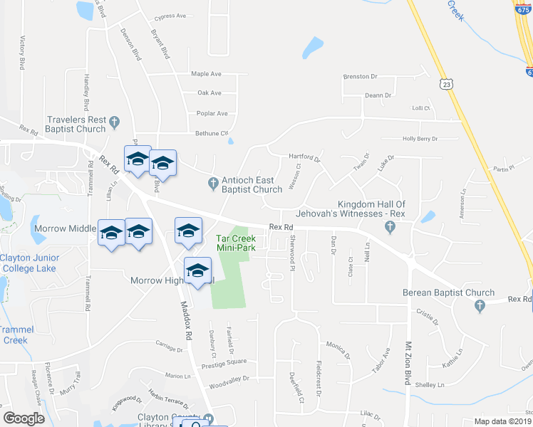 map of restaurants, bars, coffee shops, grocery stores, and more near 5832 Springfield Place in Ellenwood