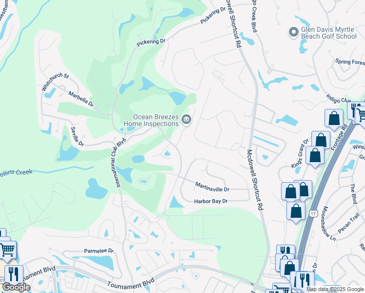 map of restaurants, bars, coffee shops, grocery stores, and more near 701 Pickering Drive in Murrells Inlet