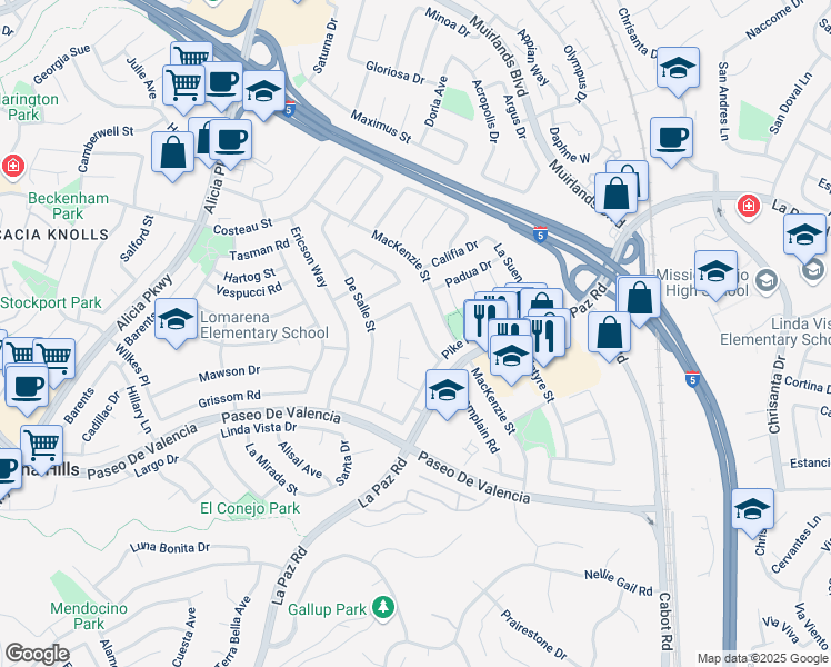 map of restaurants, bars, coffee shops, grocery stores, and more near 25272 Orellano Way in Laguna Hills