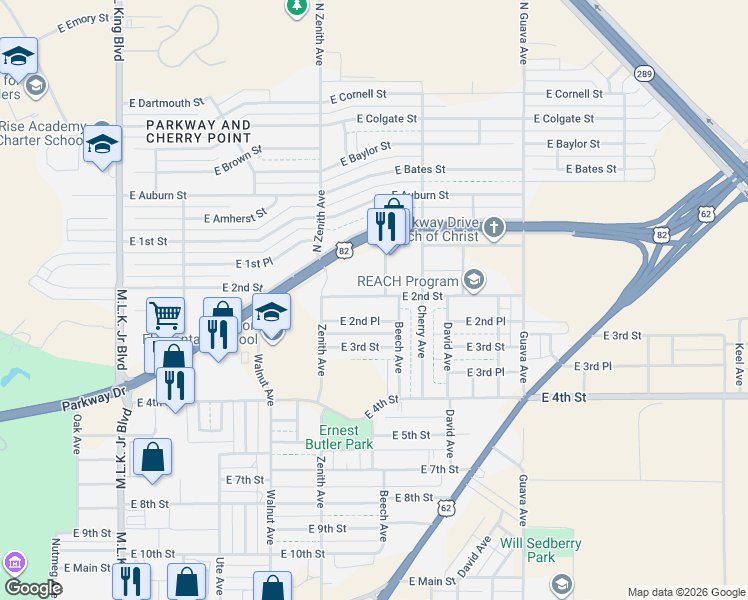 map of restaurants, bars, coffee shops, grocery stores, and more near 2719 East 2nd Place in Lubbock