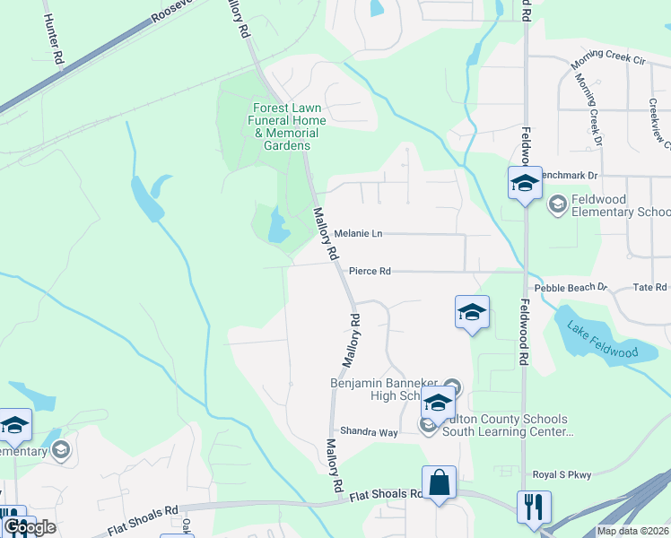 map of restaurants, bars, coffee shops, grocery stores, and more near 5885 Mallory Road in College Park