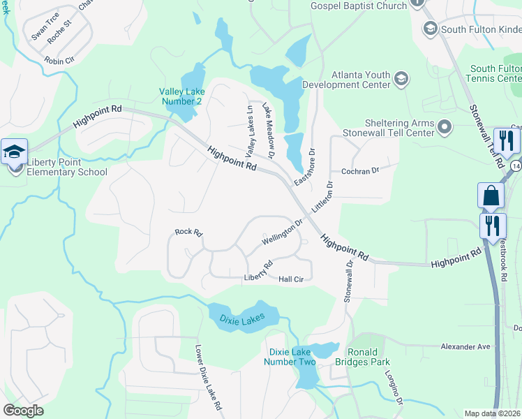 map of restaurants, bars, coffee shops, grocery stores, and more near 5559 Rock Road in Union City