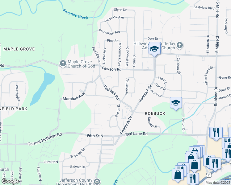 map of restaurants, bars, coffee shops, grocery stores, and more near 408 Cheri Lane in Birmingham