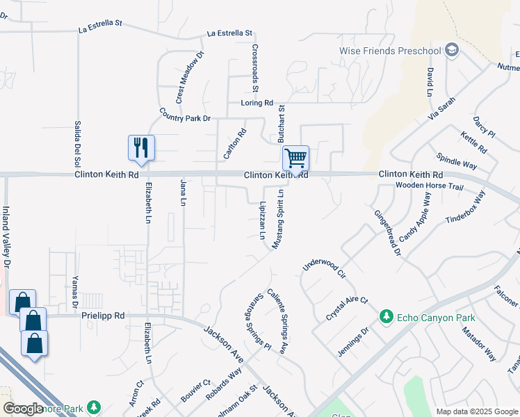 map of restaurants, bars, coffee shops, grocery stores, and more near 36120 Lipizzan Lane in Wildomar