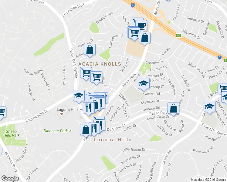 map of restaurants, bars, coffee shops, grocery stores, and more near 25182 York Circle in Laguna Hills