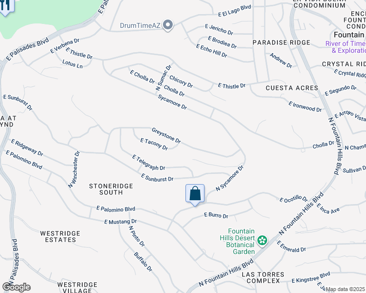 map of restaurants, bars, coffee shops, grocery stores, and more near 15711 East Tacony Drive in Fountain Hills