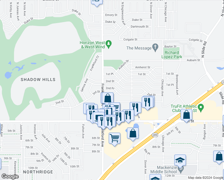 map of restaurants, bars, coffee shops, grocery stores, and more near 5727 2nd Place in Lubbock