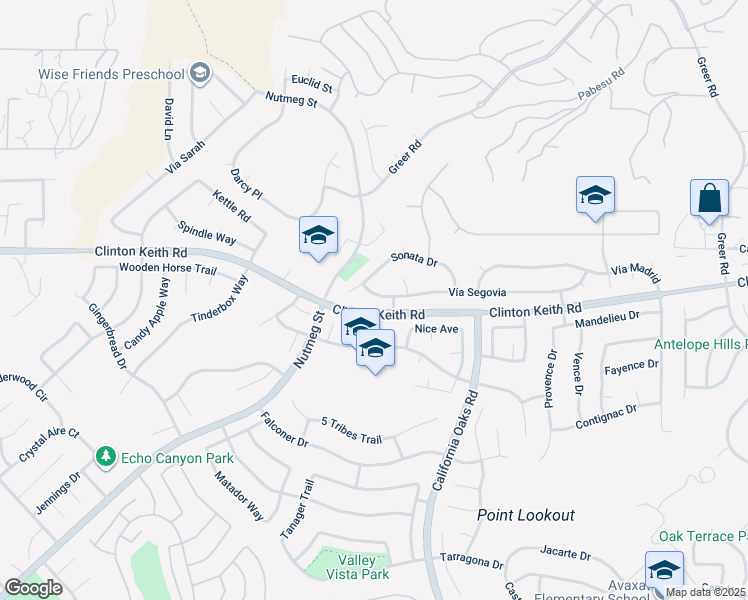 map of restaurants, bars, coffee shops, grocery stores, and more near 23673 Vía Segovia in Murrieta