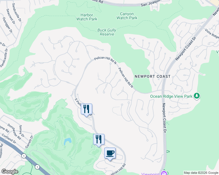 map of restaurants, bars, coffee shops, grocery stores, and more near 22 Pelican Crest Drive in Newport Beach