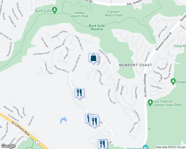 map of restaurants, bars, coffee shops, grocery stores, and more near 3 Tidecrest in Newport Beach