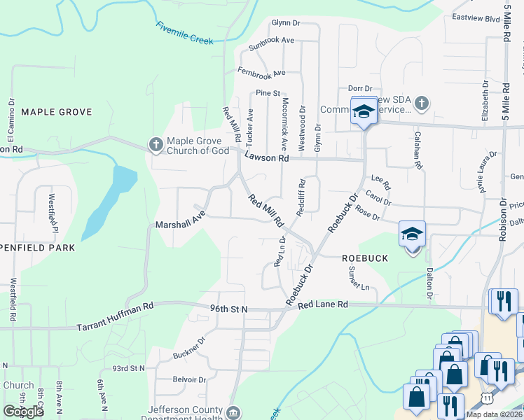 map of restaurants, bars, coffee shops, grocery stores, and more near 408 Cheri Lane in Birmingham