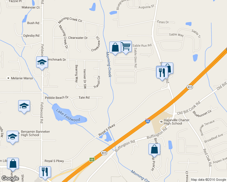 map of restaurants, bars, coffee shops, grocery stores, and more near 5885 Sable Chase Lane in Atlanta