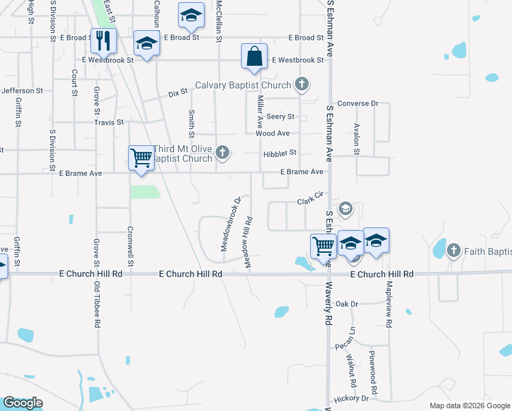 map of restaurants, bars, coffee shops, grocery stores, and more near 801-999 Meadowhill Rd in West Point