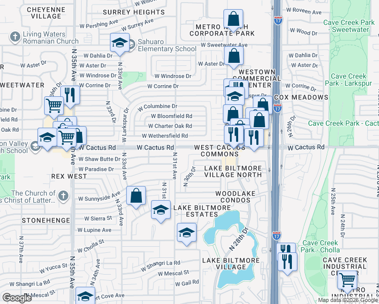map of restaurants, bars, coffee shops, grocery stores, and more near 3029 West Shaw Butte Drive in Phoenix