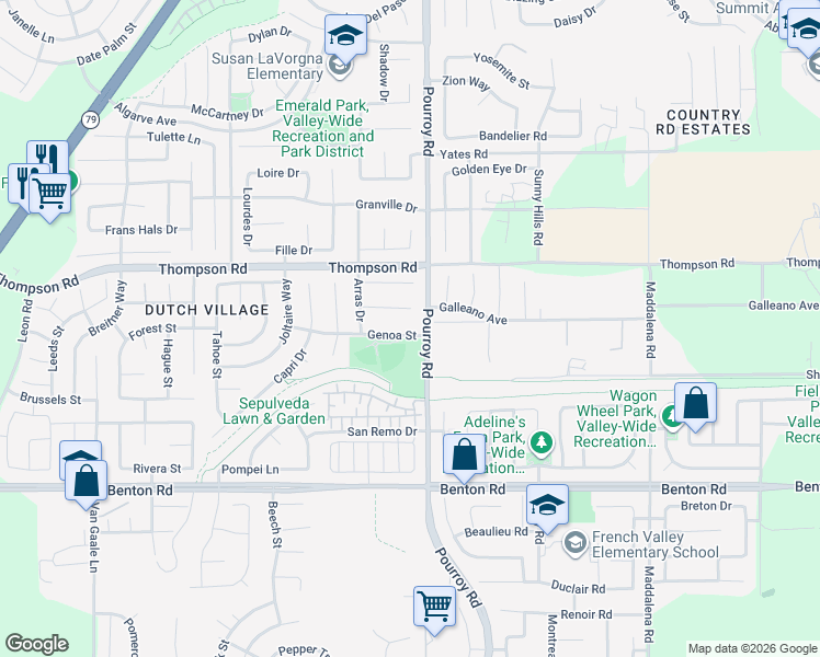 map of restaurants, bars, coffee shops, grocery stores, and more near 31969 Genoa Street in Winchester