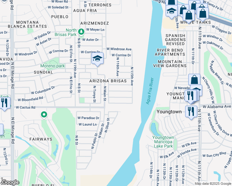 map of restaurants, bars, coffee shops, grocery stores, and more near 11625 West Charter Oak Road in El Mirage