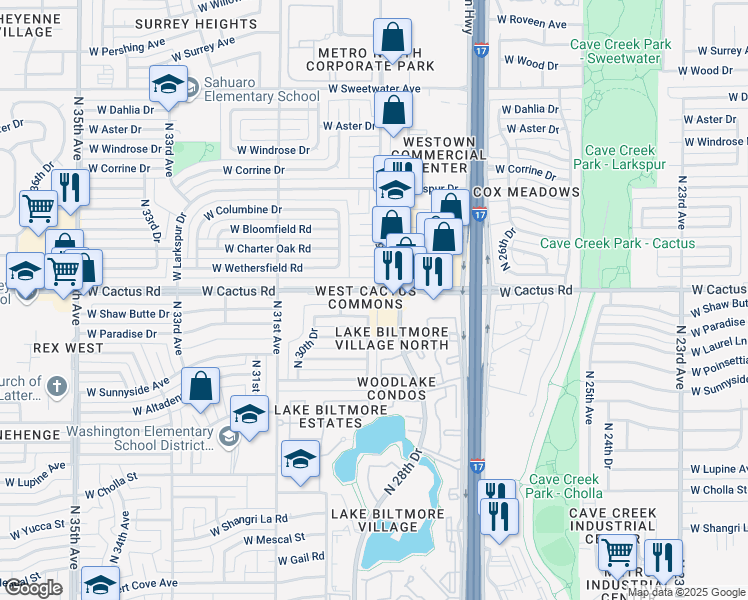 map of restaurants, bars, coffee shops, grocery stores, and more near 11846 North 28th Drive in Phoenix