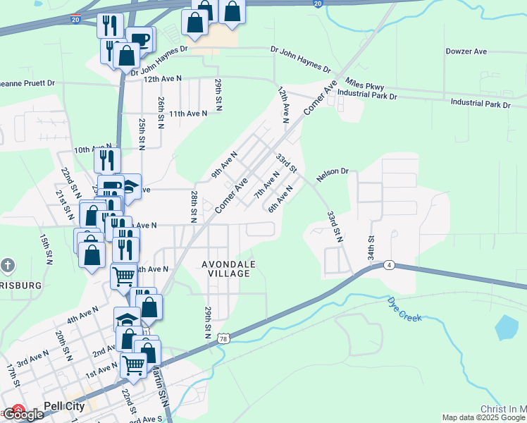 map of restaurants, bars, coffee shops, grocery stores, and more near 3102 6th Avenue North in Pell City