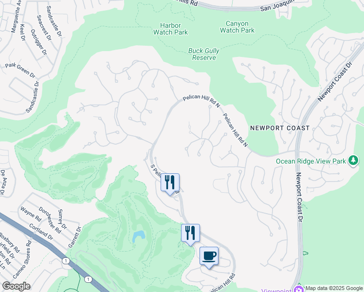map of restaurants, bars, coffee shops, grocery stores, and more near 9 Pelican Crest Drive in Newport Beach