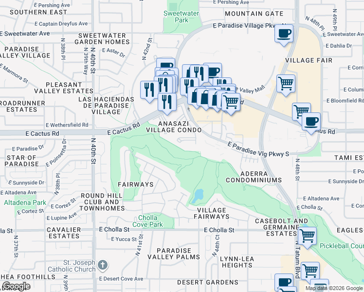 map of restaurants, bars, coffee shops, grocery stores, and more near in Phoenix