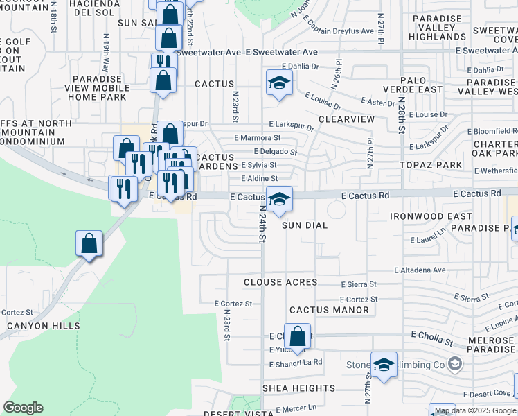 map of restaurants, bars, coffee shops, grocery stores, and more near 2345 East Shaw Butte Drive in Phoenix