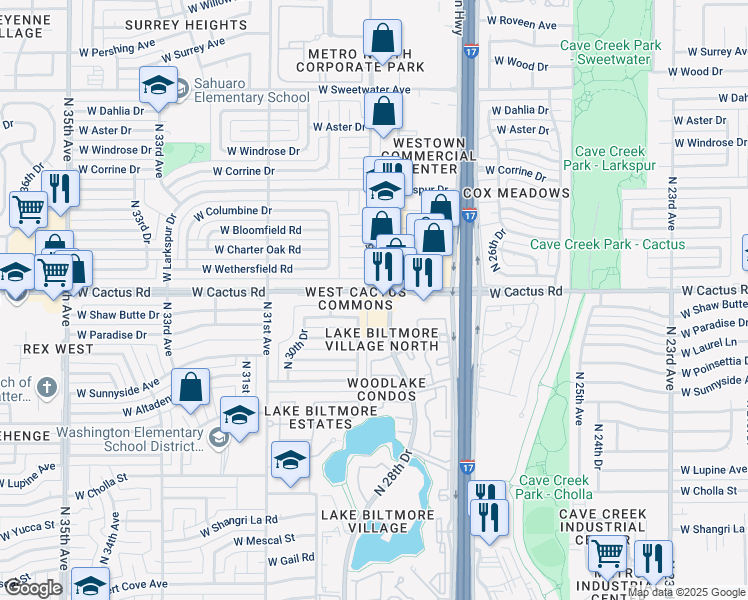 map of restaurants, bars, coffee shops, grocery stores, and more near 11846 North 28th Drive in Phoenix