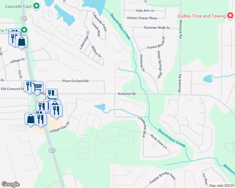map of restaurants, bars, coffee shops, grocery stores, and more near 35 Long Drive in Covington