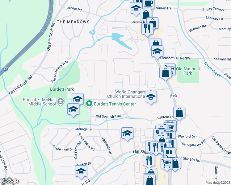 map of restaurants, bars, coffee shops, grocery stores, and more near 2680 Picardy Circle South in College Park
