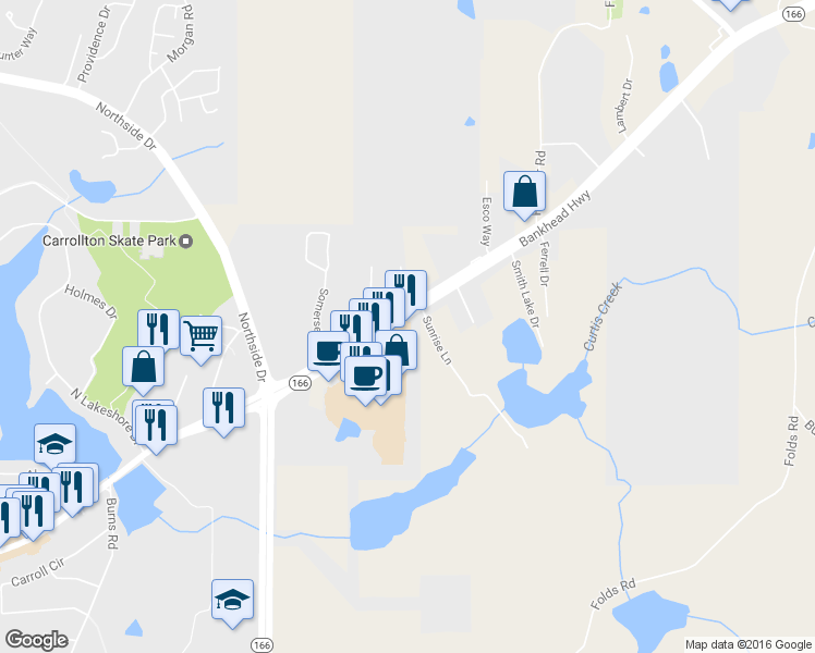 map of restaurants, bars, coffee shops, grocery stores, and more near 79 Kilgore Road in Carrollton