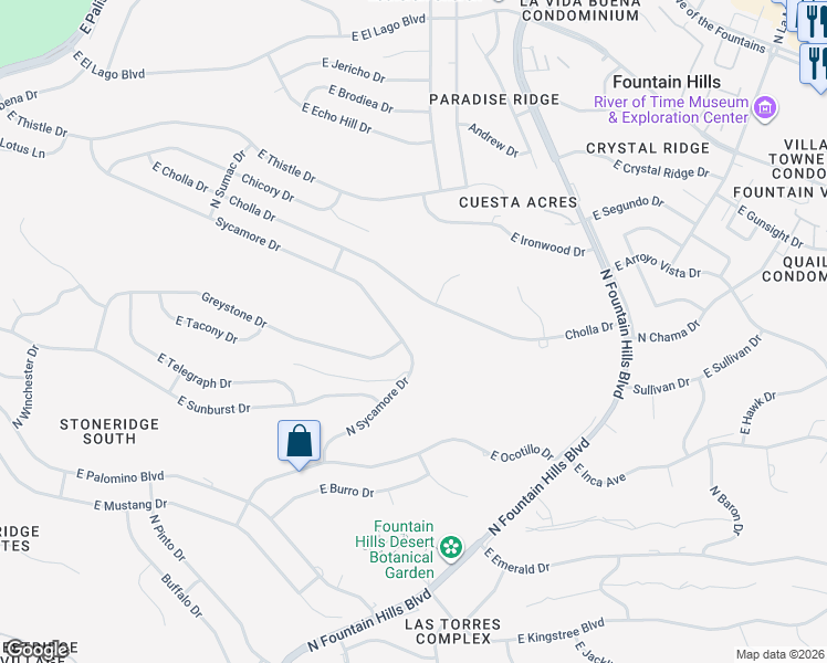 map of restaurants, bars, coffee shops, grocery stores, and more near 15976 Sycamore Drive in Fountain Hills