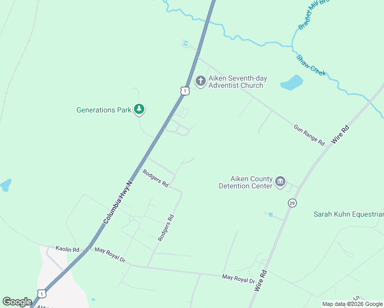 map of restaurants, bars, coffee shops, grocery stores, and more near 29 Shaws Crest Drive in Aiken
