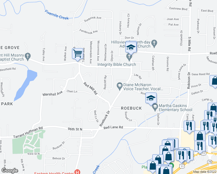 map of restaurants, bars, coffee shops, grocery stores, and more near 9804 Greenlee Road in Birmingham